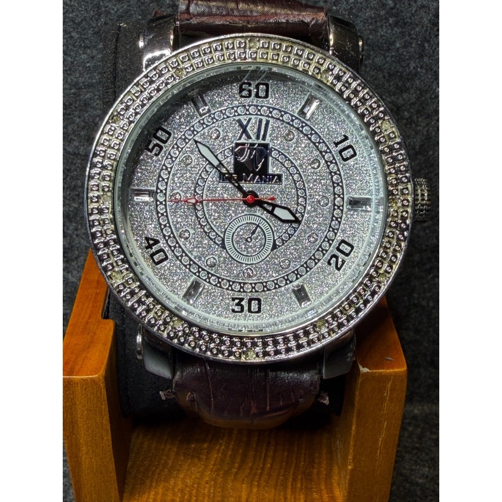 Ice Mania 0001/3000 Mens Diamond Watch 50mm Silver Dial Quartz Brown Leather